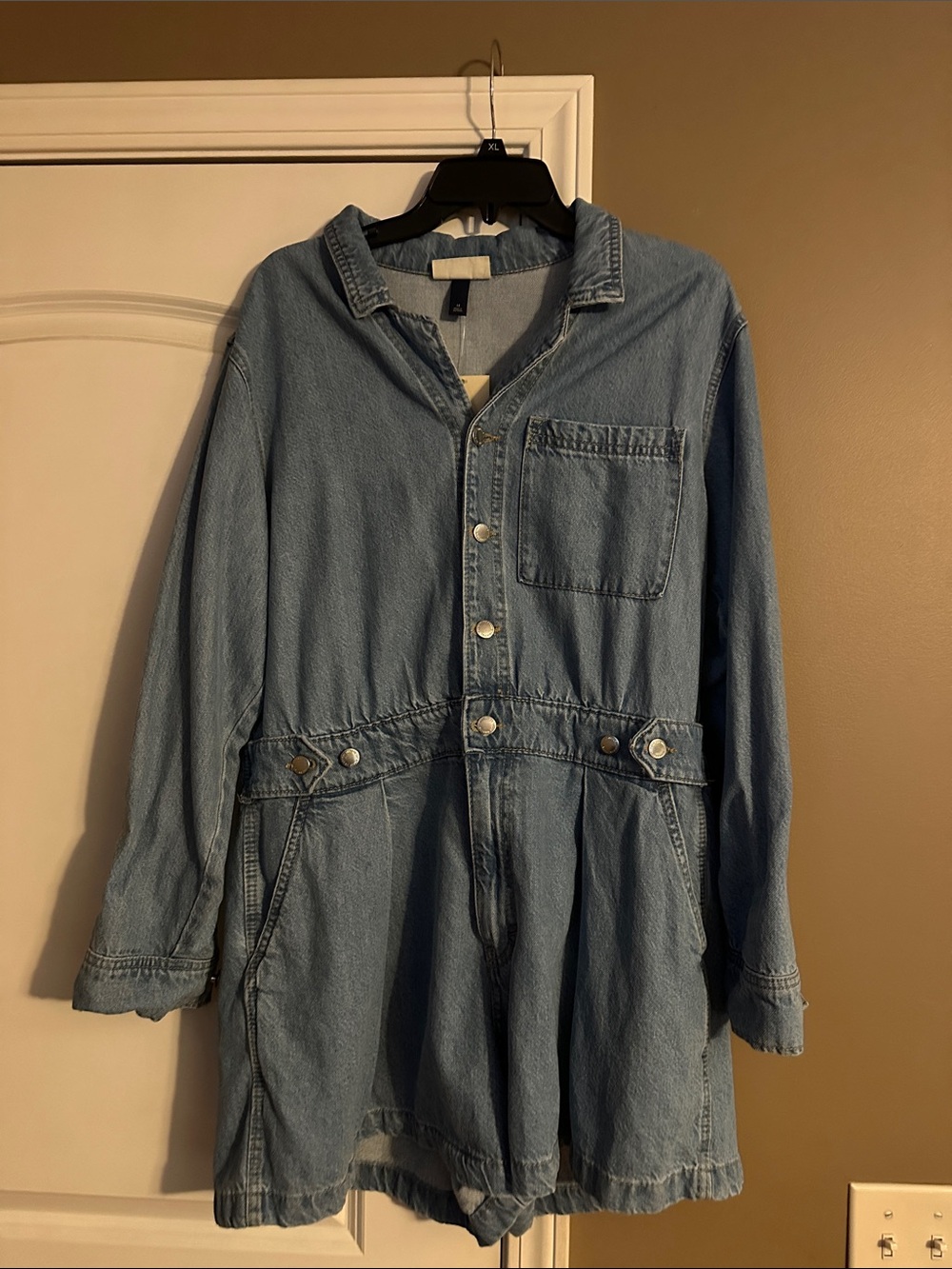 Light Blue Denim Long sleeve shorts romper